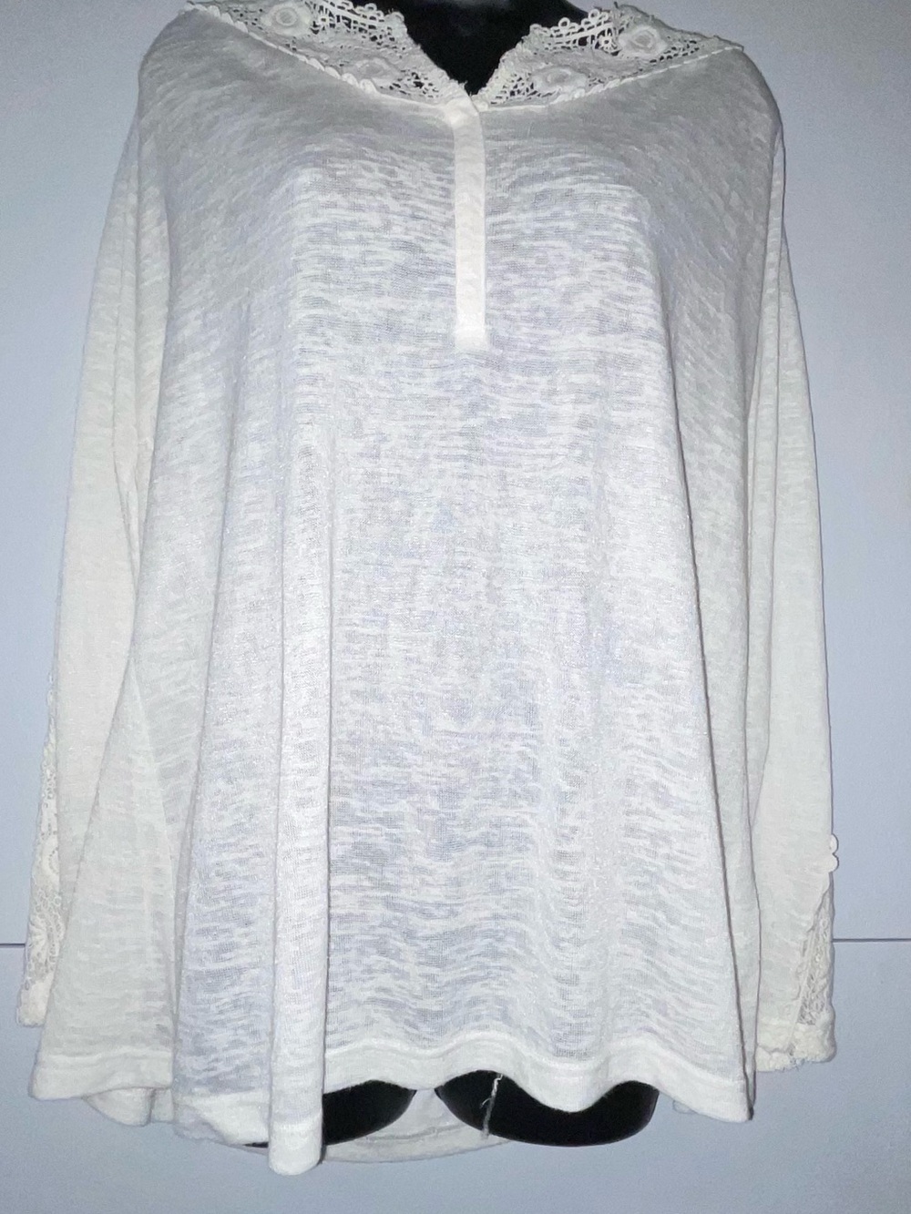 Old Navy Cream Lace Henley Tunic Top, Long Sleeves